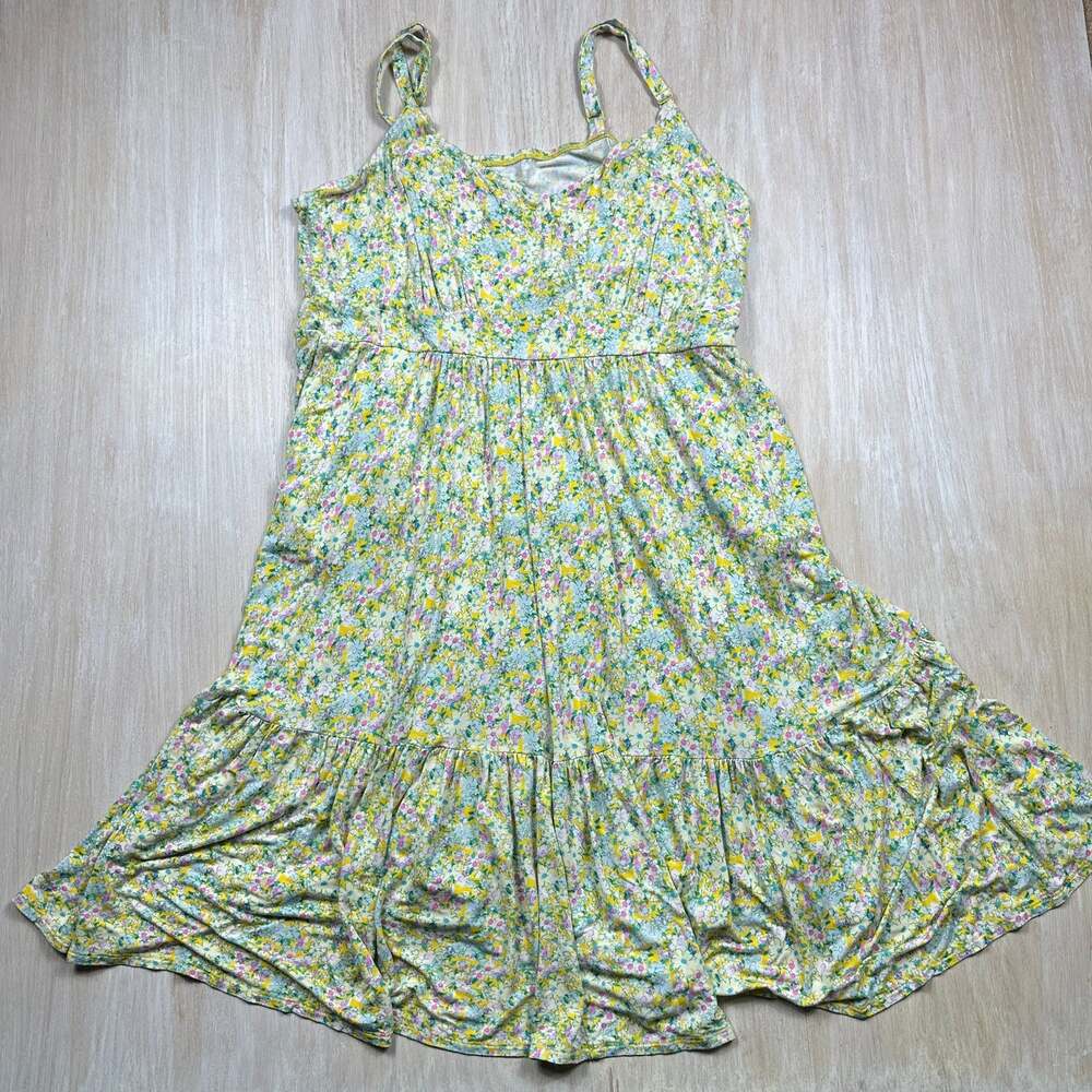 Torrid Yellow Pink Blue Ditsy Floral Adjustable Strap Tiered Midi Sundress 3X